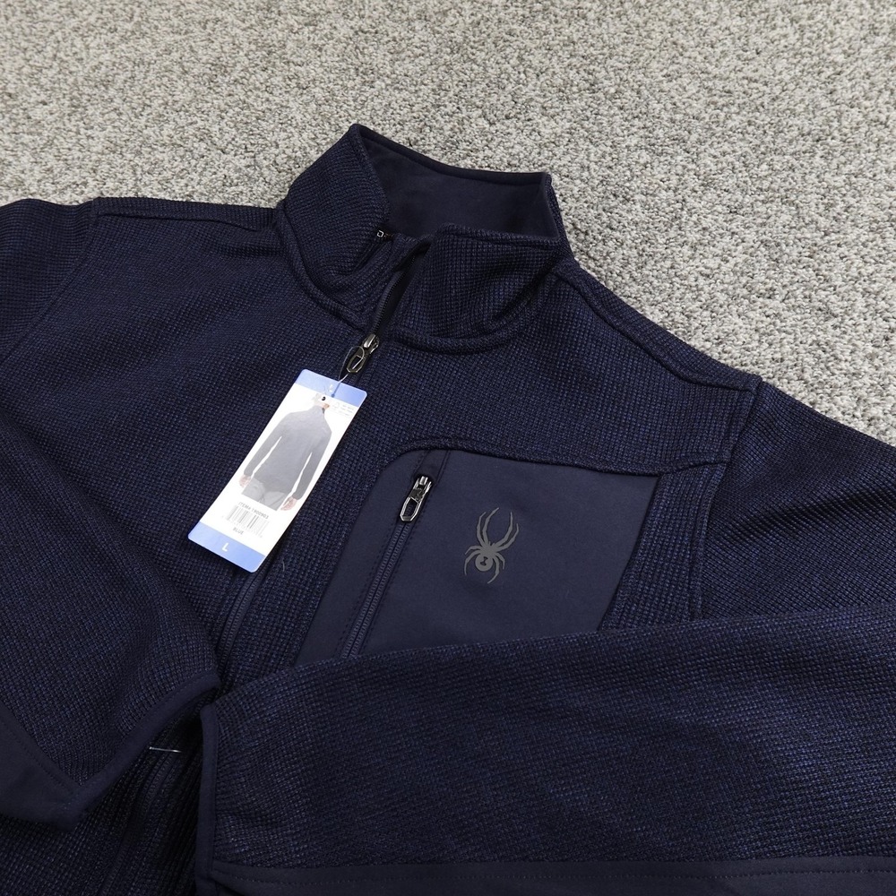 NEW Spyder Jacket Mens L Blue Full Zip Knit Fleece Lined Ski Outdoor Coat Hiking